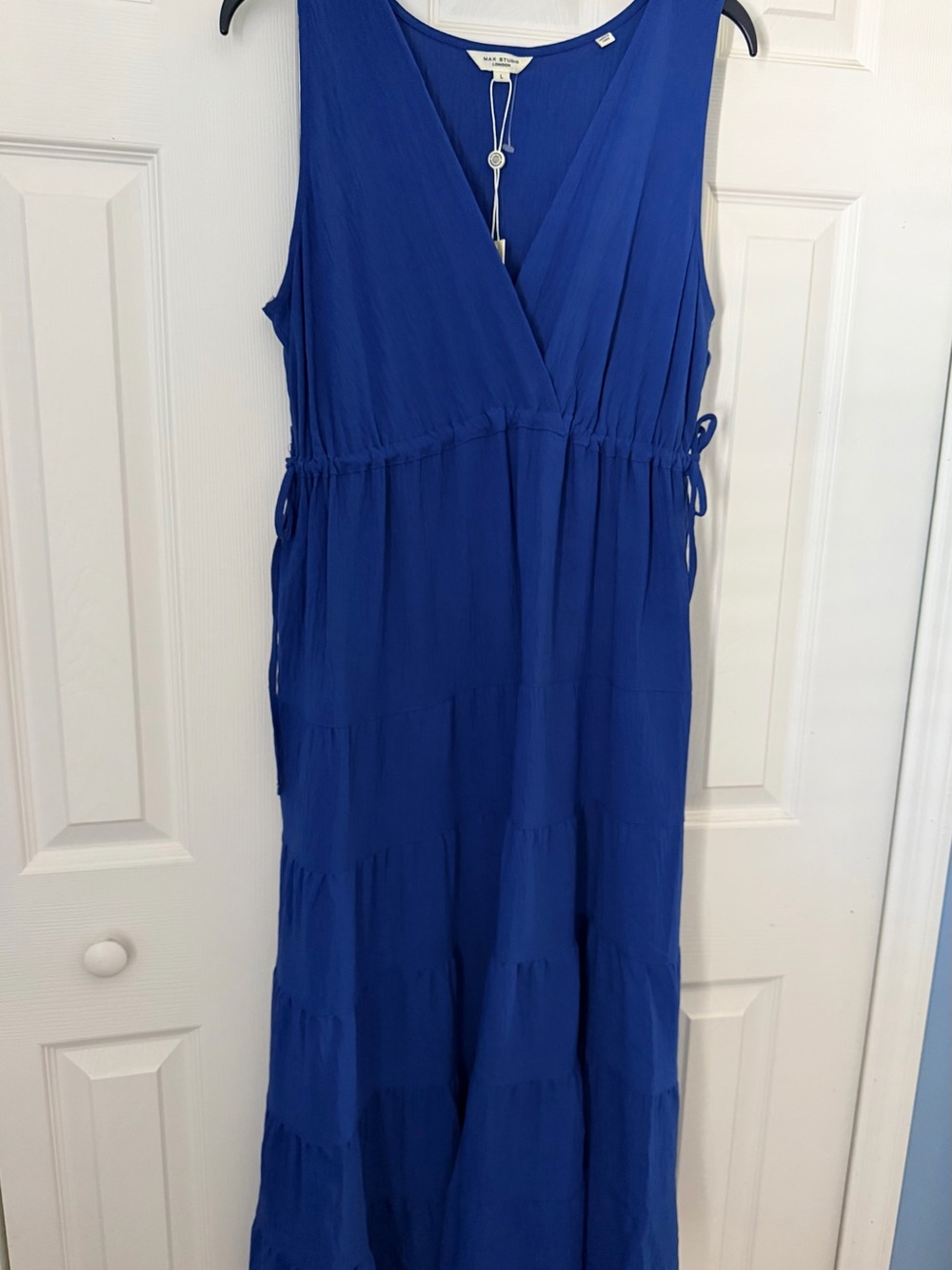Max Studio Royal Blue Sleeveless Wrap Maxi Dress